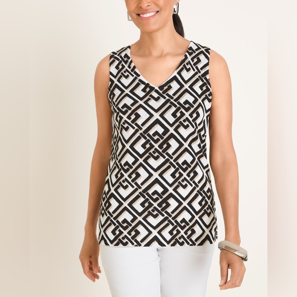 Chico's Neutral Geometric Print Sleeveless Sweater Tank Top Size 3/ XL Chic